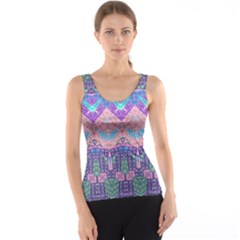 Boho Patchwork Violet Pink Green Tank Top by SpinnyChairDesigns