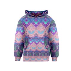 Boho Patchwork Violet Pink Green Kids  Pullover Hoodie by SpinnyChairDesigns