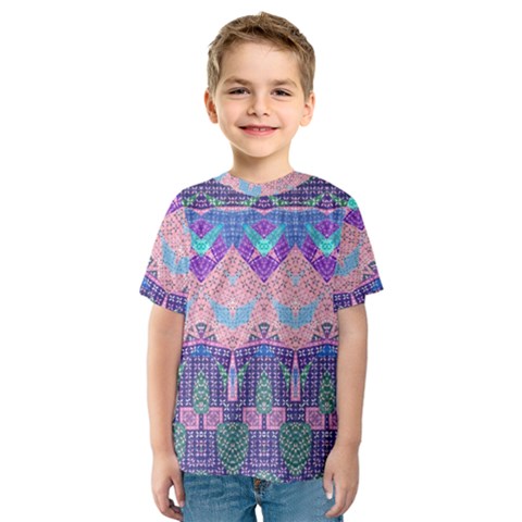 Boho Patchwork Violet Pink Green Kids  Sport Mesh Tee by SpinnyChairDesigns