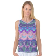 Boho Patchwork Violet Pink Green Women s Basketball Tank Top by SpinnyChairDesigns