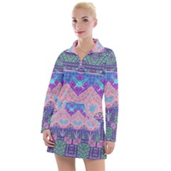 Boho Patchwork Violet Pink Green Women s Long Sleeve Casual Dress by SpinnyChairDesigns