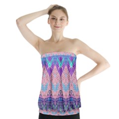 Boho Patchwork Violet Pink Green Strapless Top by SpinnyChairDesigns