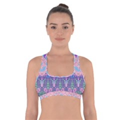 Boho Patchwork Violet Pink Green Cross Back Sports Bra by SpinnyChairDesigns