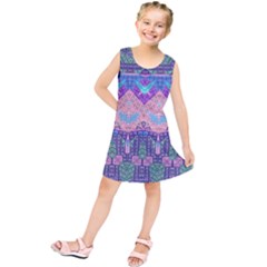 Boho Patchwork Violet Pink Green Kids  Tunic Dress by SpinnyChairDesigns