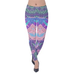 Boho Patchwork Violet Pink Green Velvet Leggings by SpinnyChairDesigns