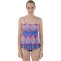 Boho Patchwork Violet Pink Green Twist Front Tankini Set View1