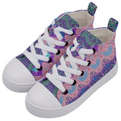 Boho Patchwork Violet Pink Green Kids  Mid-top Canvas Sneakers by SpinnyChairDesigns