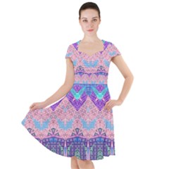 Boho Patchwork Violet Pink Green Cap Sleeve Midi Dress by SpinnyChairDesigns