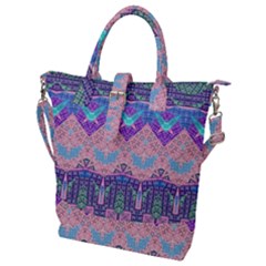 Boho Patchwork Violet Pink Green Buckle Top Tote Bag by SpinnyChairDesigns