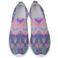 Boho Patchwork Violet Pink Green Men s Slip On Sneakers by SpinnyChairDesigns