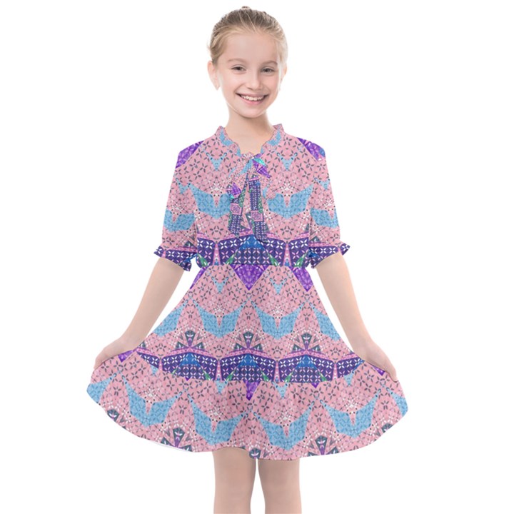 Boho Patchwork Violet Pink Green Kids  All Frills Chiffon Dress