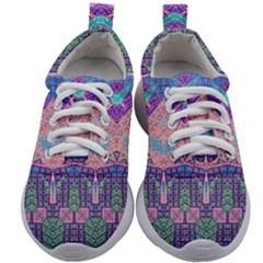 Boho Patchwork Violet Pink Green Kids Athletic Shoes by SpinnyChairDesigns