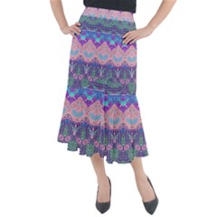 Boho Patchwork Violet Pink Green Midi Mermaid Skirt by SpinnyChairDesigns