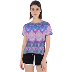 Boho Patchwork Violet Pink Green Open Back Sport Tee