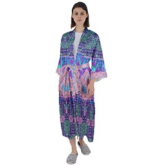 Boho Patchwork Violet Pink Green Maxi Satin Kimono