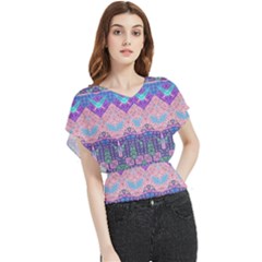 Boho Patchwork Violet Pink Green Butterfly Chiffon Blouse