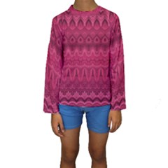 Boho Rose Pink Kids  Long Sleeve Swimwear by SpinnyChairDesigns