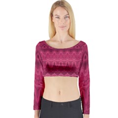 Boho Rose Pink Long Sleeve Crop Top by SpinnyChairDesigns