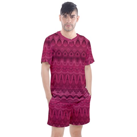 Boho Rose Pink Men s Mesh Tee And Shorts Set by SpinnyChairDesigns