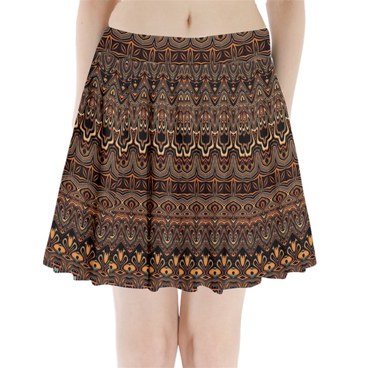 Boho Brown Gold Pleated Mini Skirt