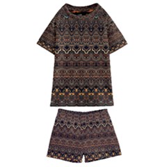 Boho Brown Gold Kids  Swim Tee and Shorts Set