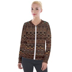 Boho Brown Gold Velour Zip Up Jacket