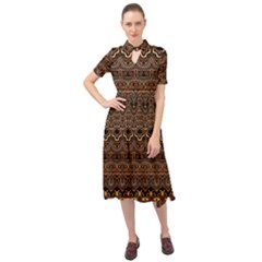 Boho Brown Gold Keyhole Neckline Chiffon Dress