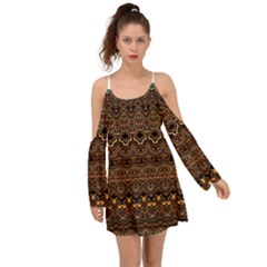 Boho Brown Gold Kimono Sleeves Boho Dress