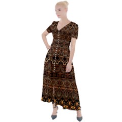 Boho Brown Gold Button Up Short Sleeve Maxi Dress