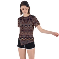 Boho Brown Gold Asymmetrical Short Sleeve Sports Tee