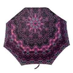 Boho Magenta Black Pattern Folding Umbrellas by SpinnyChairDesigns