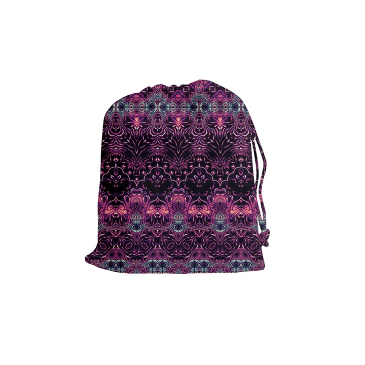 Boho Magenta Black Pattern Drawstring Pouch (Medium)