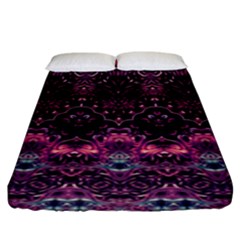 Boho Magenta Black Pattern Fitted Sheet (king Size) by SpinnyChairDesigns