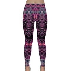 Boho Magenta Black Pattern Classic Yoga Leggings by SpinnyChairDesigns