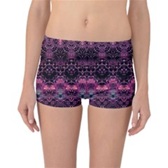 Boho Magenta Black Pattern Reversible Boyleg Bikini Bottoms by SpinnyChairDesigns