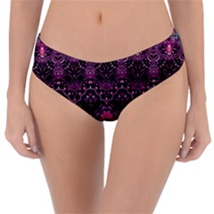 Boho Magenta Black Pattern Reversible Classic Bikini Bottoms by SpinnyChairDesigns