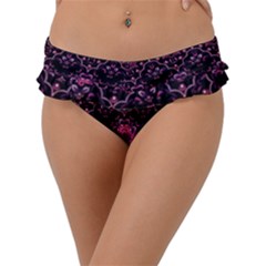 Boho Magenta Black Pattern Frill Bikini Bottom by SpinnyChairDesigns