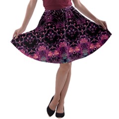 Boho Magenta Black Pattern A-line Skater Skirt by SpinnyChairDesigns