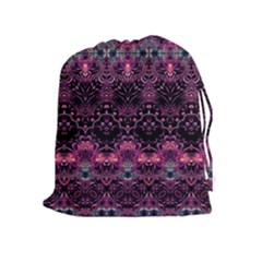 Boho Magenta Black Pattern Drawstring Pouch (xl) by SpinnyChairDesigns