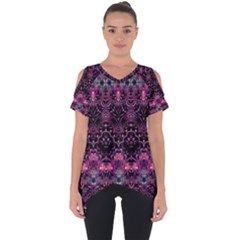 Boho Magenta Black Pattern Cut Out Side Drop Tee by SpinnyChairDesigns