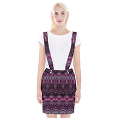 Boho Magenta Black Pattern Braces Suspender Skirt by SpinnyChairDesigns