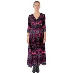 Boho Magenta Black Pattern Button Up Boho Maxi Dress by SpinnyChairDesigns