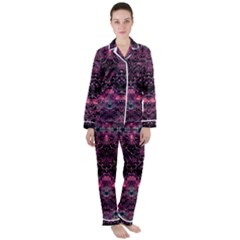 Boho Magenta Black Pattern Satin Long Sleeve Pyjamas Set by SpinnyChairDesigns