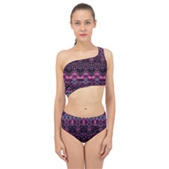 Boho Magenta Black Pattern Spliced Up Two Piece Swimsuit by SpinnyChairDesigns