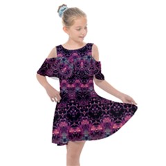 Boho Magenta Black Pattern Kids  Shoulder Cutout Chiffon Dress by SpinnyChairDesigns