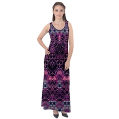 Boho Magenta Black Pattern Sleeveless Velour Maxi Dress by SpinnyChairDesigns