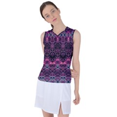 Boho Magenta Black Pattern Women s Sleeveless Sports Top by SpinnyChairDesigns