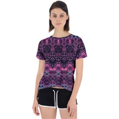 Boho Magenta Black Pattern Open Back Sport Tee by SpinnyChairDesigns