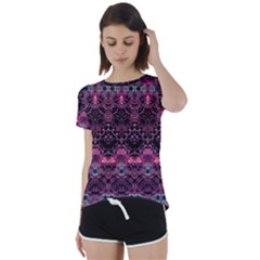 Boho Magenta Black Pattern Short Sleeve Foldover Tee by SpinnyChairDesigns