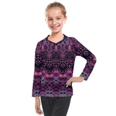 Boho Magenta Black Pattern Kids  Long Mesh Tee